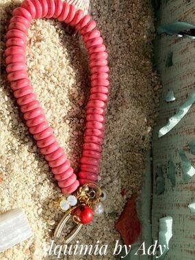 TURQUOISE Red Bead Bracelet with Gold-Tone Charms